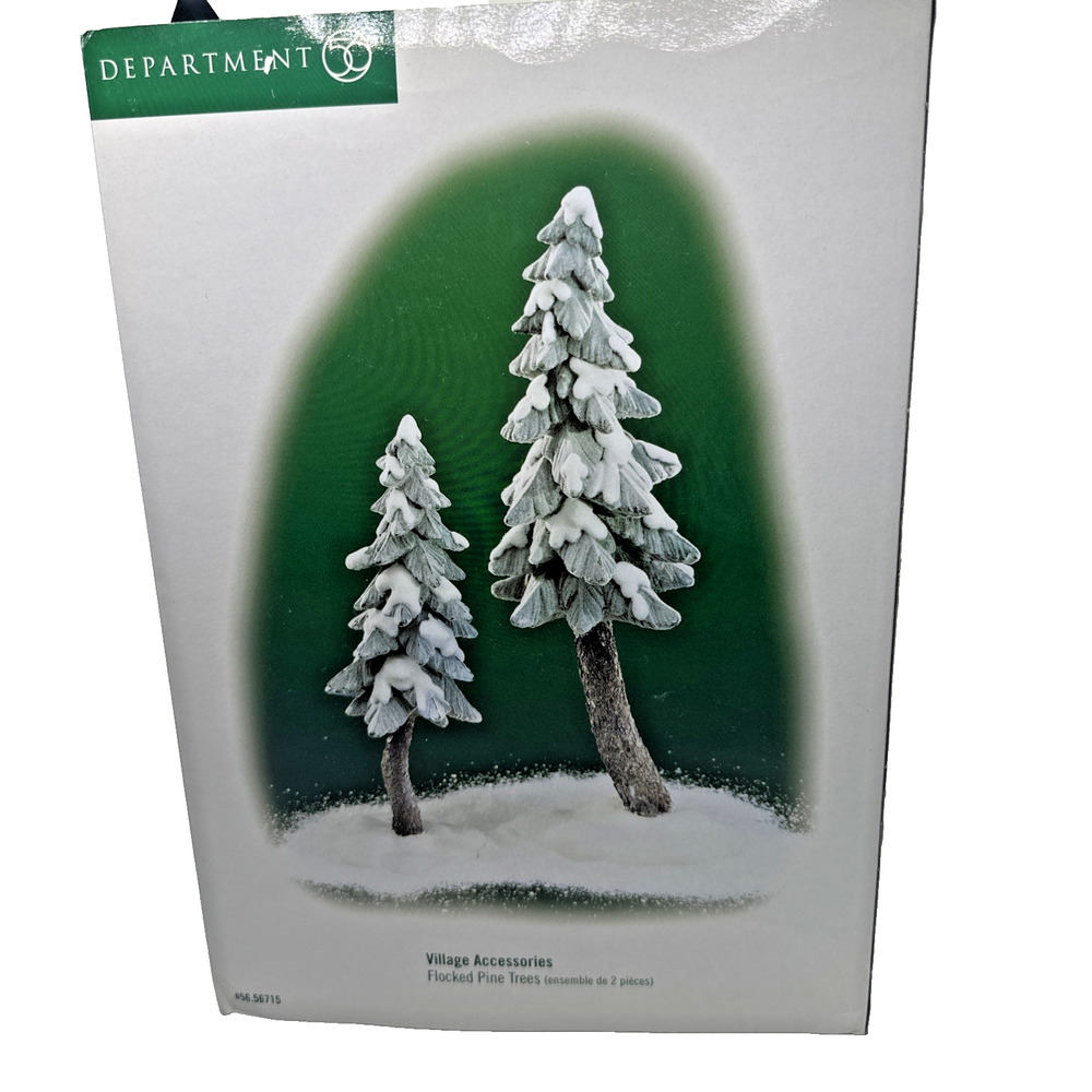 Department 56 Pair of Porcelain Flocked Pine Trees 56715 Village Accessories